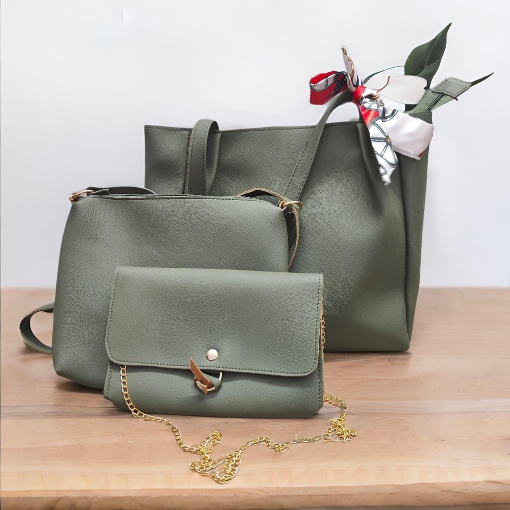 Women's PU Leather Green Handbag Combo (Set Of 3) - LukDope India